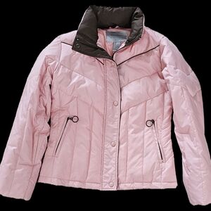 Motion by Maurices Women's Medium Quilted Pink w/Brown Trim Down Puffer Coat